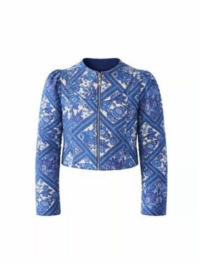 7 For All Mankind Toile Quilted Cropped jacket in blue patchwork
